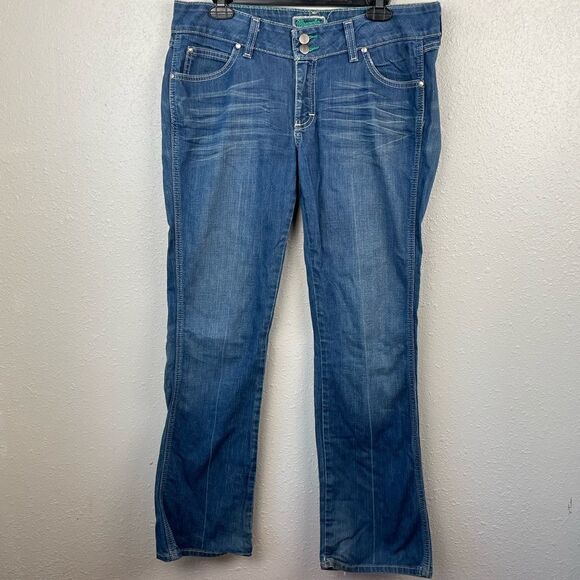 Wrangler Premium Patch Boot Cut Jeans Size 9/10X32 - Picture 1 of 8